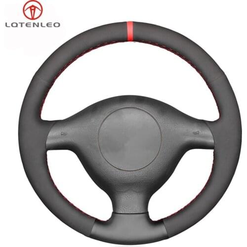 LQTENLEO Black Genuine Leather Suede Steering Wheel Cover for Volkswagen VW Golf 4 (IV) Passat B5 Variant 1997-2004 Polo Sharan