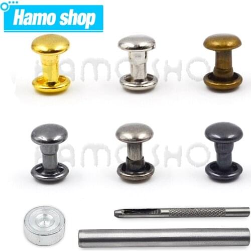 200pcs 6x6mm Metal Double Cap Rivets Stud Round Nail Rivet For Leathercraft Accessories Repair Clothing Garment Shoes Bag Belt