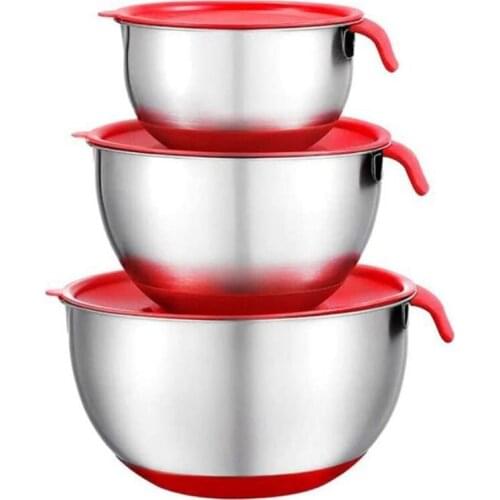 Stainless Steel Mixing Bowls Salad Bowl Non-Slip&Stackable Serving Bowl with Airtight Lids for Kitchen Cooking Baking