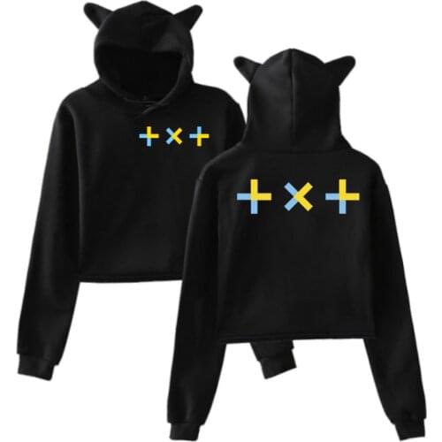 Fashion Kpop TXT Woman Hoodies Cat Ear Hooded Teenager Autumn Long Sleeve Clothes Girls Sweatshirts Harajuku Female Pink Tops
