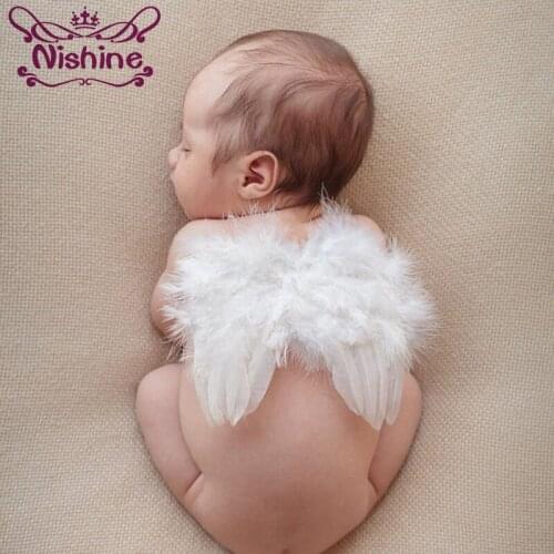 Nishine Lovely Newborn Angel Wing Photography Props Kids Angel Fairy White Feather Wing Costume Photo Prop Cupid Atrezzo