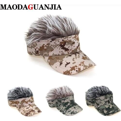 2020 New Men Women Novelty Hip Hop Beanie Hat with Spiked Fake Hair Funny Retro Short Melon Wig Skull Landlord Cap Cosplay Props