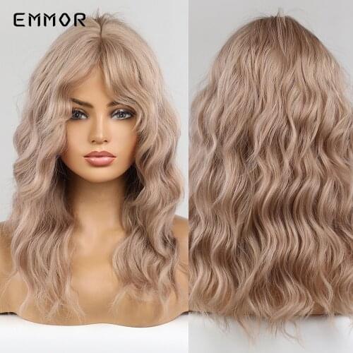 Emmor Light Blonde Curly Wave Wigs Natural Soft Blond Straight Hair Wig for Women Cosplay Synthetic Wigs High Temperature Fiber