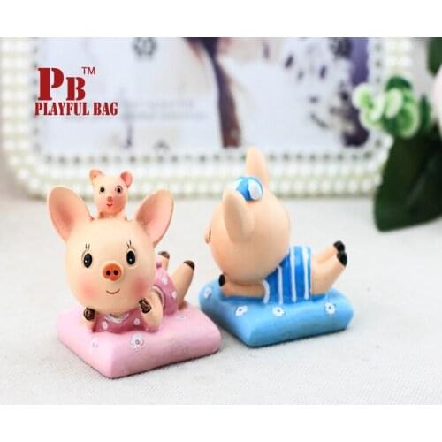 PB Playful bag 2pcs cute pillow pig pig Mini Figure 5cm creative ornaments natural resin crafts festival best gift