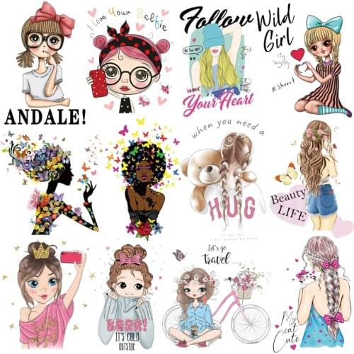 Prajna Cute Girl Thermal Sticker On Clothes Butterfly Girl Patch Iron-On Transfers Patches For Clothing Stickers Iron On Patches