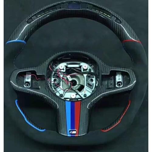 OEM Cuatomized LED Real Carbon Fiber Sports Steering Wheel Leather compatible for BMW 3/4/5/7/M3/M4/M5/X3/X4/X5/X6