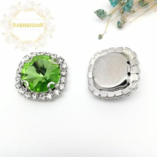 Light green Satellite Shape Drill Side Chain Crysta Glass Sewing Rhinestones with Claw DIY Womens Shose and Wedding Dresses