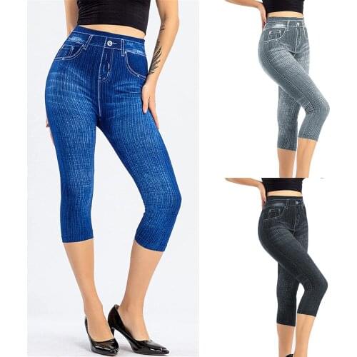 Hot 3/4 Leggings Womens Fashion High Waist Elastic Slim Jeans Leggings Capri Pants Jeggings Female Short Leggings 2021
