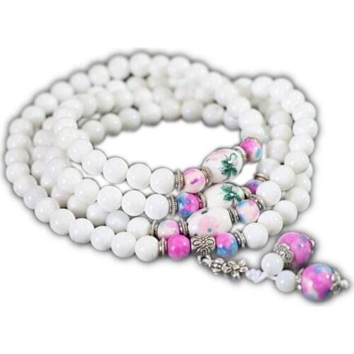 Antique Charm Bracelet Bangle For Women Natural White Shell Round Beads 6mm Long Strand Multilayer Valentine Gift Jewelry B787