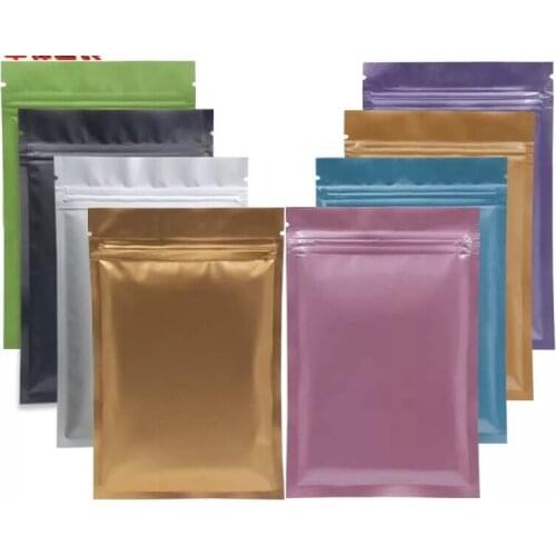 Various Colors 100pcs Heat Sealing Ziplock Pouches Tear Notch Metallic Mylar Flat Zip Lock Package Bag For Herb Powder