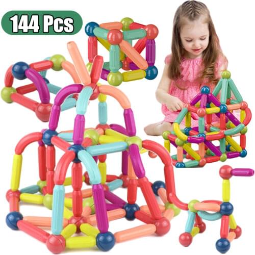 144Pcs Big Size Magnetic Stick Building Blocks Game Magnets Children Set Kids Magnets for Children Magnetic Toy Bricks