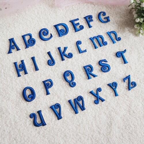 26 A-Z Blue EnglishLetters Alphabet Embroidered Patches For Tshirt Applique Iron On Letters For Clothes Shoes Bags Name Diy
