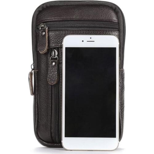 649D Mens Genuine Leather Fashion Phone Pouch Belt Bag Shoulder Crossbody Waist Pack