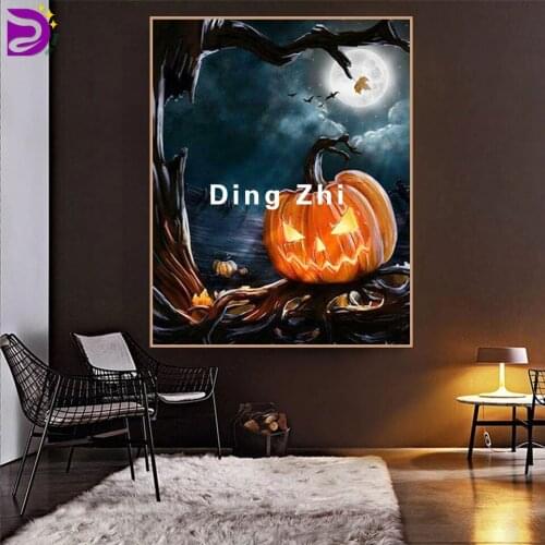 Diamond Painting 5d Halloween Pumpkin Decor Picture Diamond Embroidery Mosaic Handmade Tree Landscape Home Needlework Rhinestone
