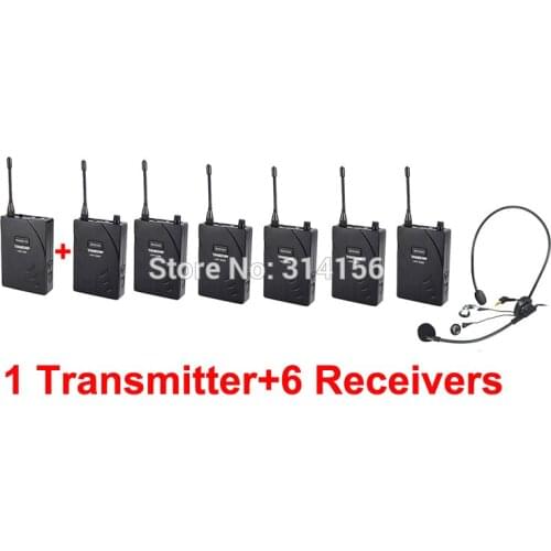 Takstar UHF-938/ UHF 938 UHF frequency Wireless Tour Guide System 50m Operating Range 1 Transmitter+6 Receivers for Tour guiding