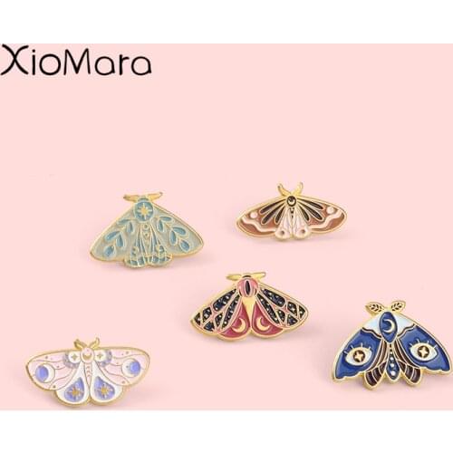 Retro Moth Butterfly Enamel Pins insect Brooches Star Moon Gold Color Badges Animal Jewelry Gifts for Women kids Girls Wholesale
