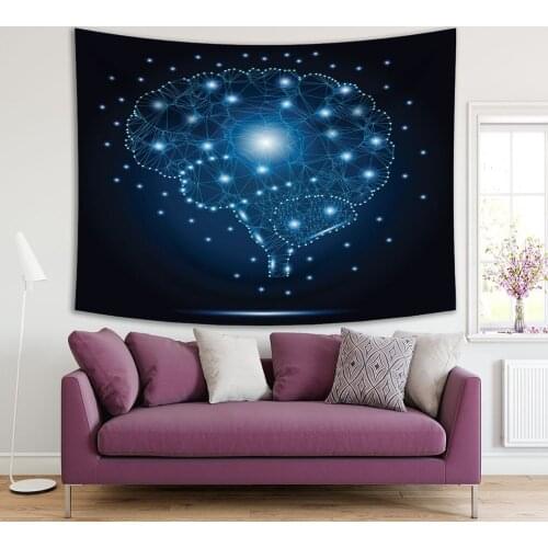 Tapestry Shares of Human Brain Low Poly Polygon Design with Connecting Dots Healthcare Artwork Blue White