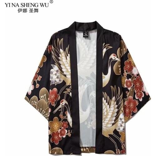 Japanese Crane Kimono Women Cardigan Yukata 2020 Fashion Men Haori Obi Clothing Asian Shirt National Tradition Clothes