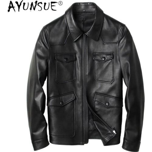 AYUNSUE Mens Genuine Leather Jacket Autumn Real Goatskin Jackets Male Black Short Coat Men Korean Streetwear Veste Homme SQQ339