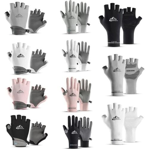 Summer Ice Silk Cycling Gloves Touch Screen Fishing Sport Cool Sunscreen Women Men Breathable Sports Hiking Half Finger Gloves