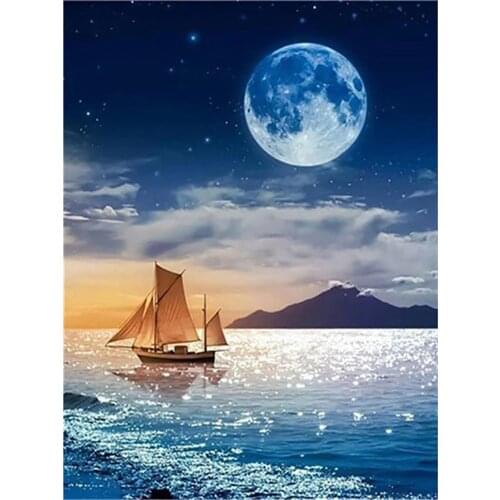 Landscape Moon DIY Cross Stitch 11CT Embroidery Kits Craft Needlework Set Printed Canvas Cotton Thread Home Wholesale
