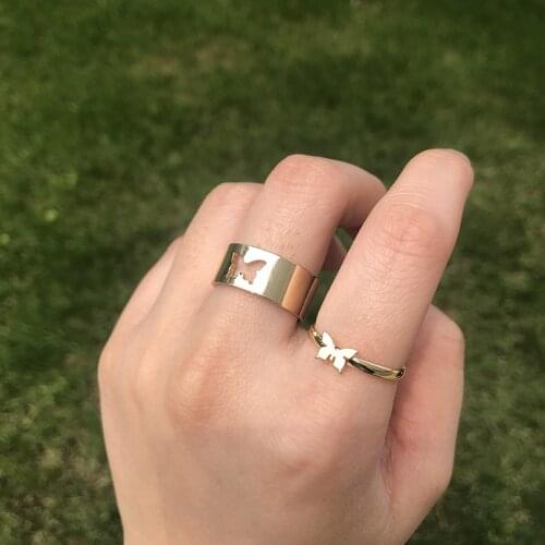 Vintage Butterfly Rings For Women Men Lover Couple Ring Set Open Cuff Engagement Wedding Rings Adjustable Jewelry Bague