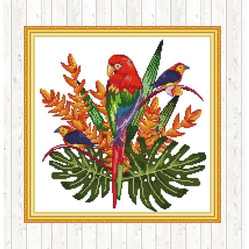 Parrot Cross Stitch Sets Needlework Embroidery DIY Handmade DMC Cotton Thread Printed Canvas 14ct 11ct Count Print Canvas Crafts