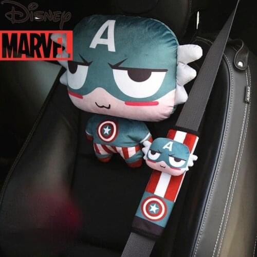 Disney Marvel Captain America Spider-Man Car Seat Belt Cover Shoulder Cover Cute Car Accessories Car Headrest Neck Pillow