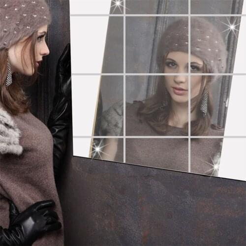 Square Effect Wall Mirror Stickers For Bathroom Living Room Washroom Waterproof Mosaic PET Decor Decal Self Adhesive Wallpaper