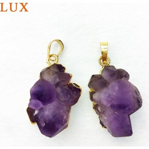 Raw Natural Amethysts Crystal Pendant Freeform gold Electroplated Pendant with raw stone Gem stone Necklace Nugget Pendant
