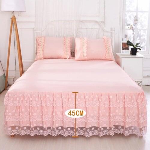 SEFINNA Solid Color Polyester Lace Bedspread Fitted Sheet Cover Soft Non-Slip King Queen Bed Skirt Twin Full Bed Covering 1/3pcs