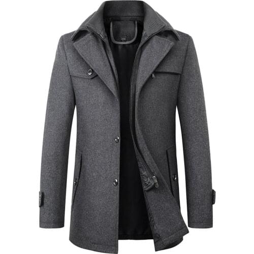 2021 Autumn Winter Men Wool Blends Coats Slim Fit Thick Men Woolen Overcoat Casual Warm Windbreaker Jacket Male Brand Clothing