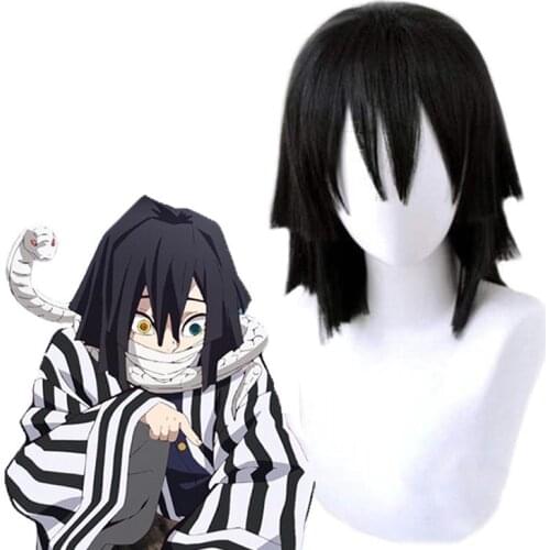 Demon Slayer Cos Wig Iguro Obanai Black Layered Short Hair Style Can Be Any Face Shape for Men and Women Anime Role Playing