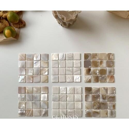 Ins Korea Natural Shell Square Coaster Mosaic Heat Insulation Pendant Photography Props Room Home Decoration Placemat 8.5*8.5Cm