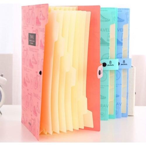 Colorful File Folder A4 Multi-layer storage bag File folder with button School & Office supplies 8 pockets Expanding Wallet