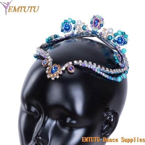 Handmade Women Ballet Tiara Professional Ballet Headpiece Blue Silver Le Corsaire Classical Ballet Headdress Headwear AdultGirls