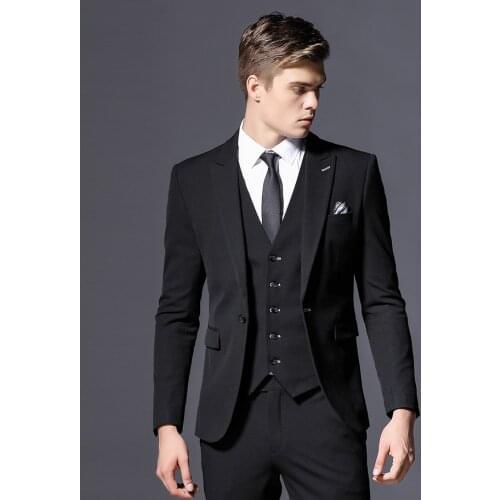 Wedding /Business/Groom Suits Best Man Silm Mens Suits (Jacket+Pant+Vest) Grey Black Tailored Suit Marriage Luxe Terno