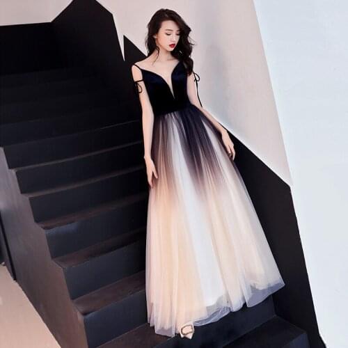 Evening Dress Female 2021 New Banquet Is Thin Elegant Black Fashion Dinner Party Skirt Girl Birthday Fairy Prom Dress A082