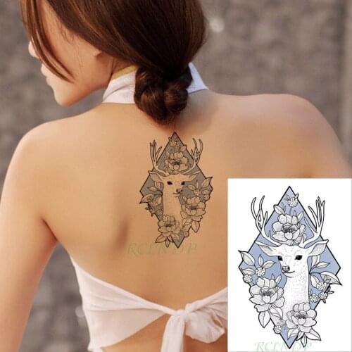 Waterproof Temporary Tattoo Sticker deer flower geometric patterns fake tatto flash tatoo hand leg arm back for kid men women