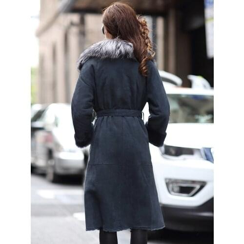 Winter Coat Women Double Faced Real Fur Coat Female Luxury Natural Wool Fur Coats Mink Fur Collar Real Leather Jacket MY