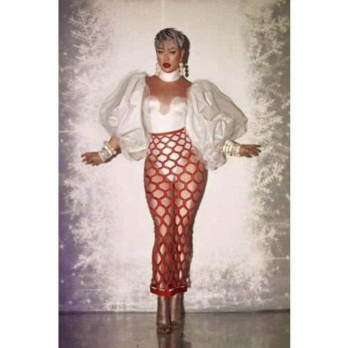 Women party dresses Red Fuji dress stage show wear nighclub bar sexy girl outfit gogo singer clothing