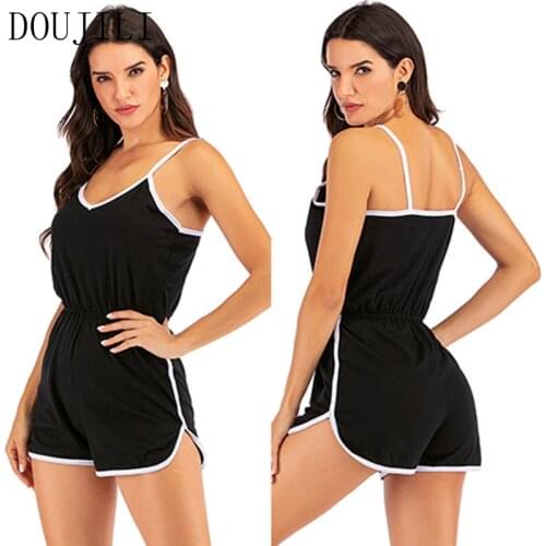 DOUJILI Hot Summer Rompers Playsuits Solid Color Sleeveless Backless Women Jumpsuits Rompers Streatwear