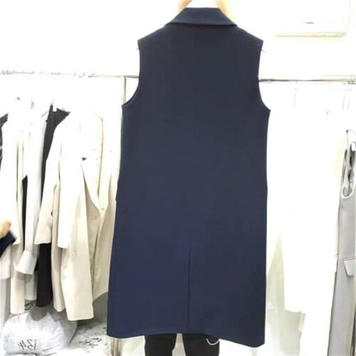2021 Spring Woman V-Neck Vest Pocket Thin Loose Causal Waistcoat Female Double Breasted Sleeveless Ladies Long Slim Vests H564