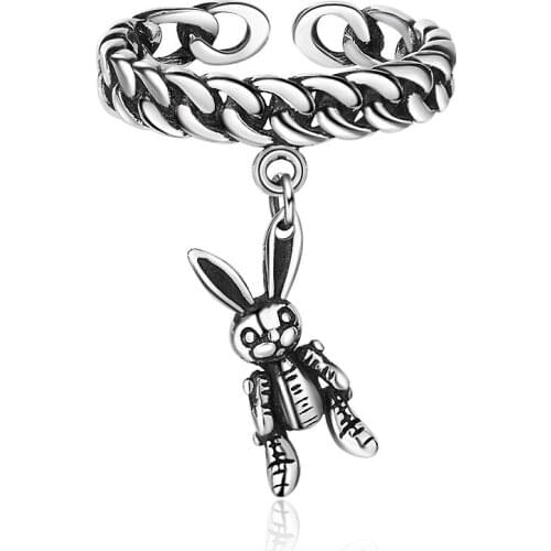 Sweet Lovely Rabbit Animal 925 Sterling Silver Ladies Open Party Ring Promotion Jewelry For Women Girlfriend Gift