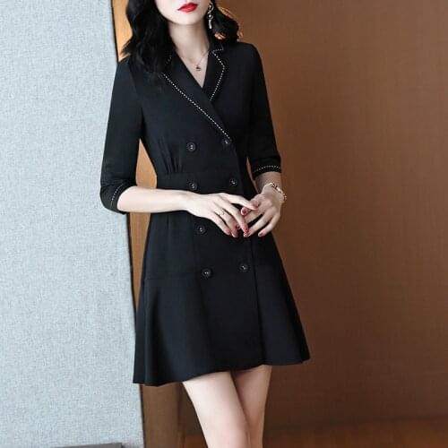 Ol Style Casual Dresses Summer Woman Causal Lapel High Waist Dress Solid Fashion Slim Fit Office Dresses For Ladies 2021 AA5687