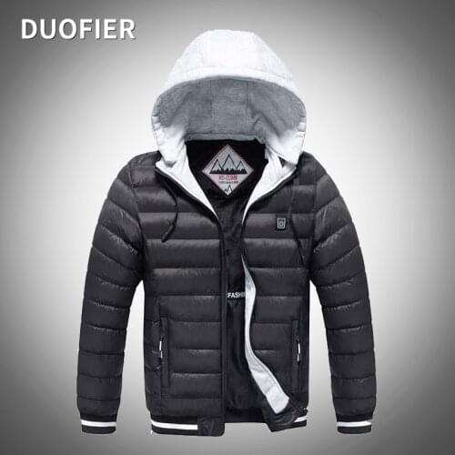Winter Mens Detachable Hat Jacket High-quality Patchwork Heating Cotton Clothing Hooded Warm Coats Male Windproof Heated Jackets