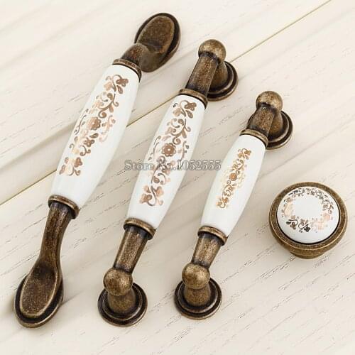 Top Designed 10PCS Ceramic Door Handles European Antique Furniture Handle Drawer Pulls Kitchen Cabinet Handles and Knobs
