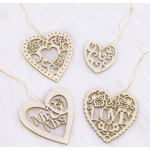 10pcs Laster Cut Love Heart Shape Wood Chips Hanging Ornament Wedding Party Decor Wooden Hollow Love Pendant DIY Handmade Crafts