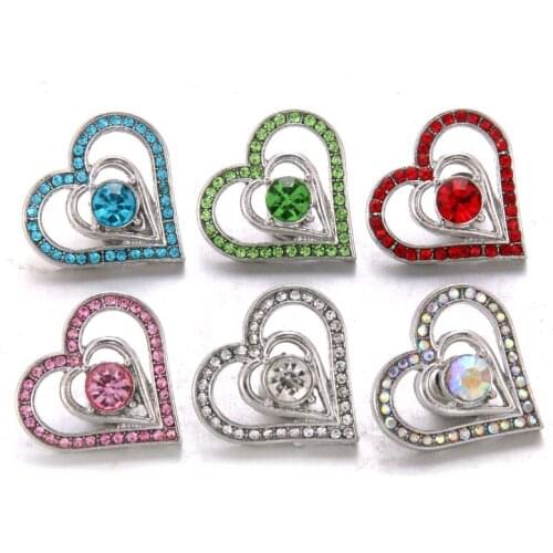 10pcs/lot Wholesale Snap Jewelry 18mm Snap Buttons Mixed Heart Rhinestone Metal Flower Snaps Buttons for Snap Bracelet Bangle