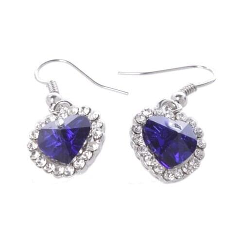 2 Pairs of Sapphire Blue Crystal Rhinestone Heart Earrings #24932